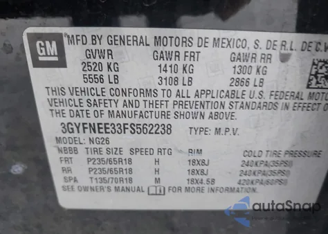 2015 Cadillac Srx Luxury Collection z USA, uszkodzony, nr VIN 3GYFNEE33FS562238